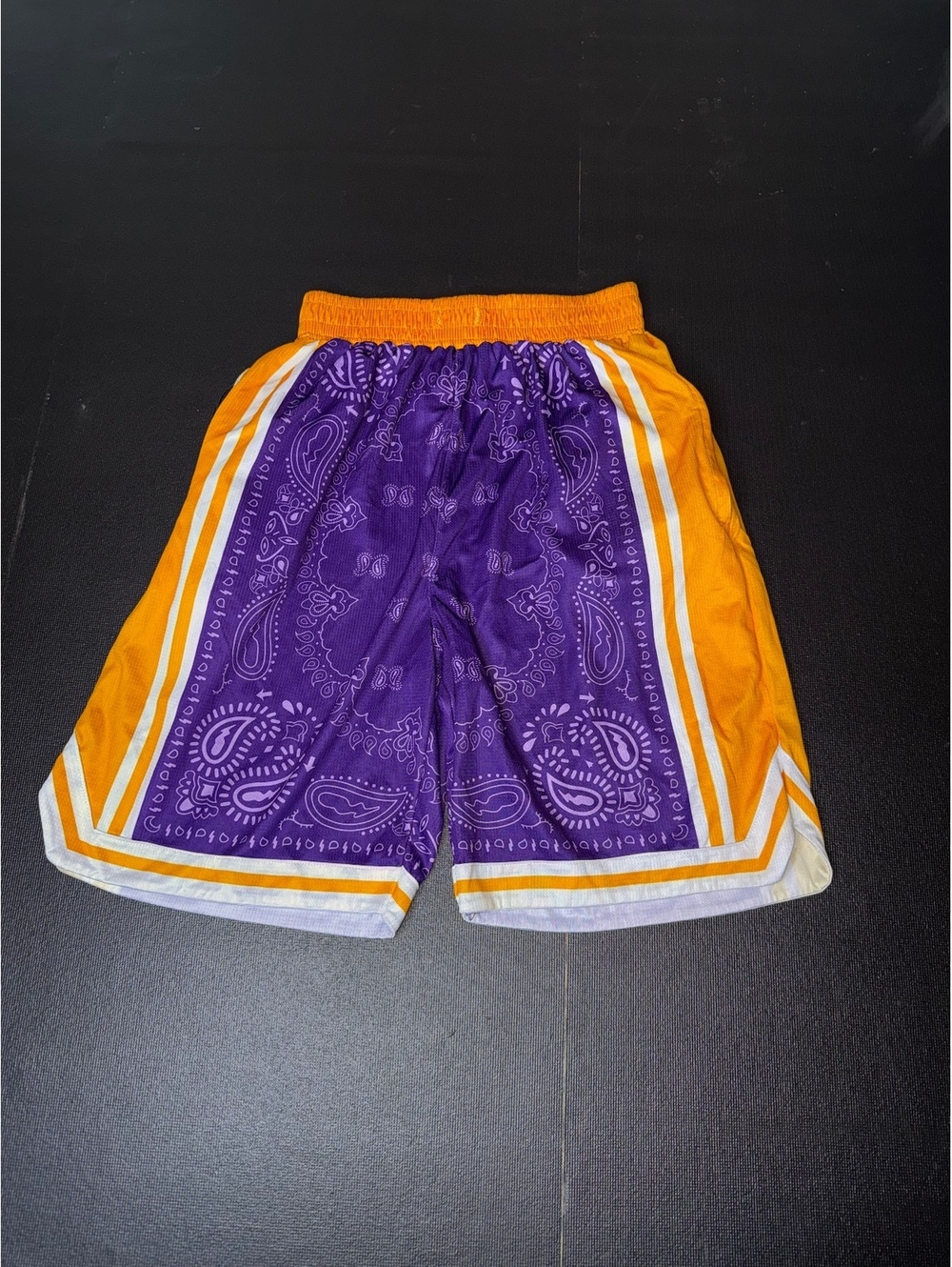 Men's Athletic Shorts with Purple Paisley and Orange Color-1